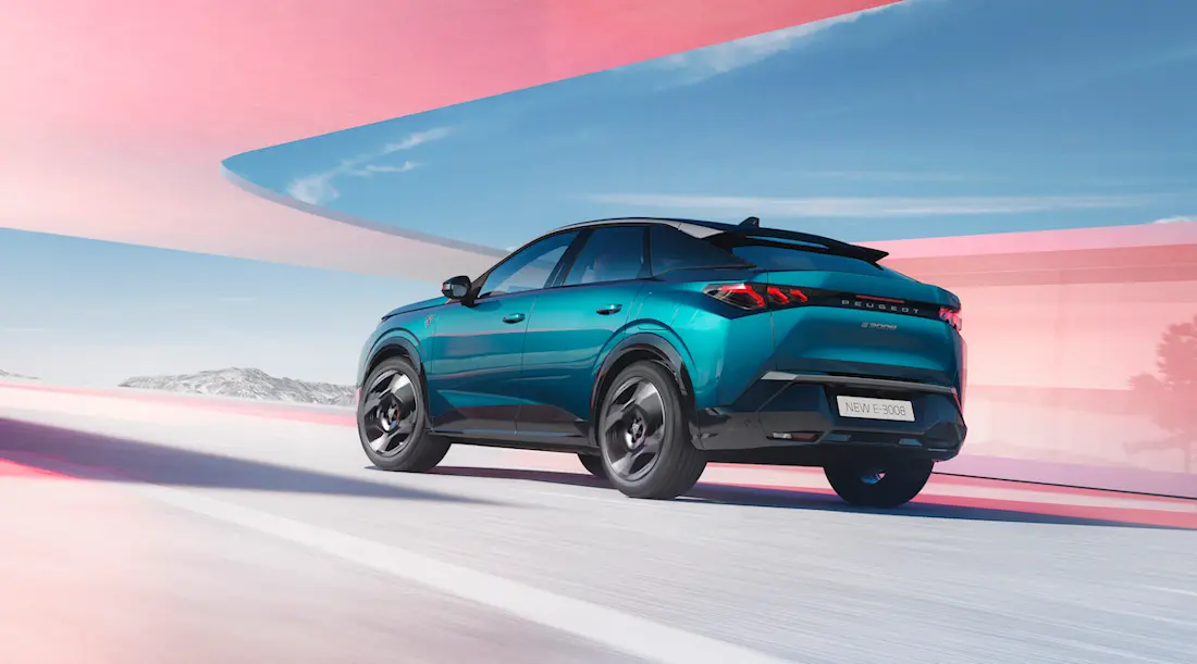 Peugeot e-3008 (2023) static, rear view Peugeot e-3008 (2023) static, rear view