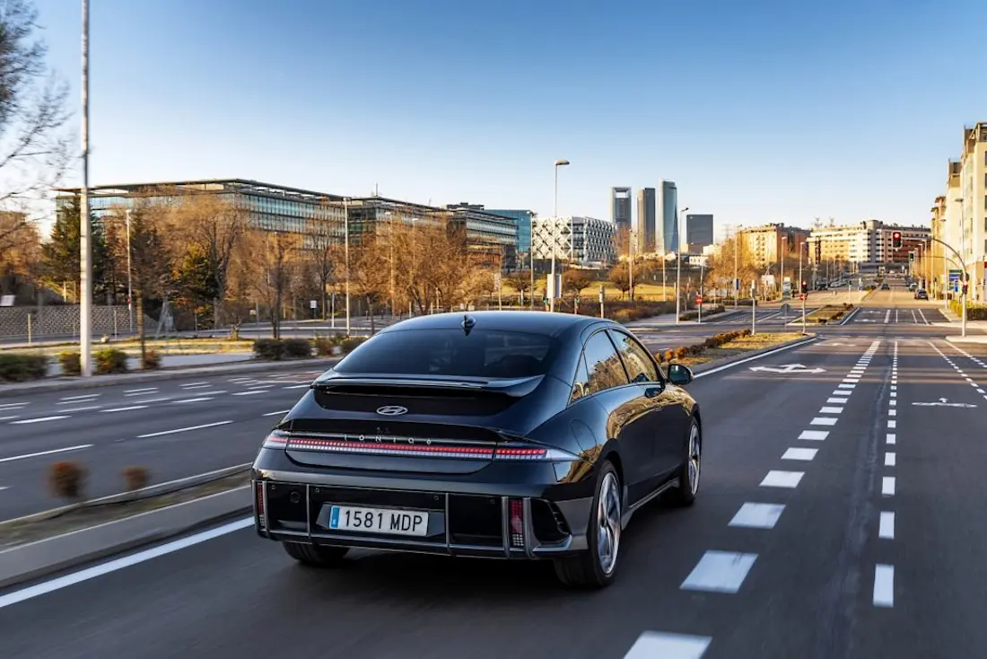 Hyundai Ioniq 6 (2023) dynamic, rear view Hyundai Ioniq 6 (2023) dynamic, rear view