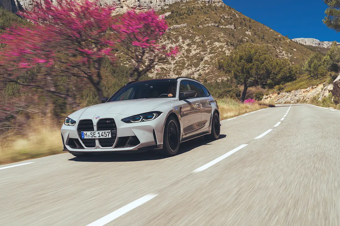 BMW M3 Touring (2023) dynamic, front view BMW M3 Touring (2023) dynamic, front view