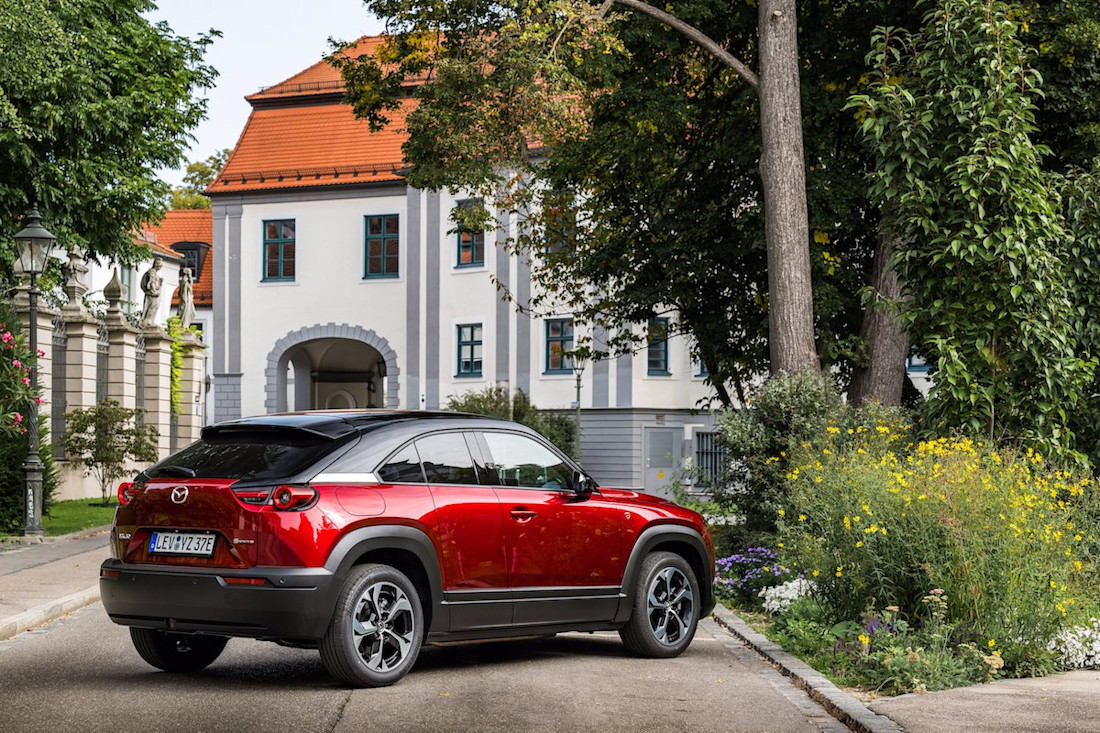 Mazda MX-30 R-EV (2023) static, rear view