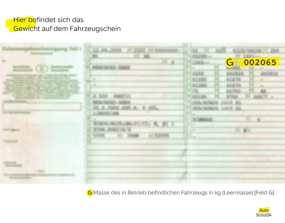 Gewicht des Autos im Fahrzeugschein