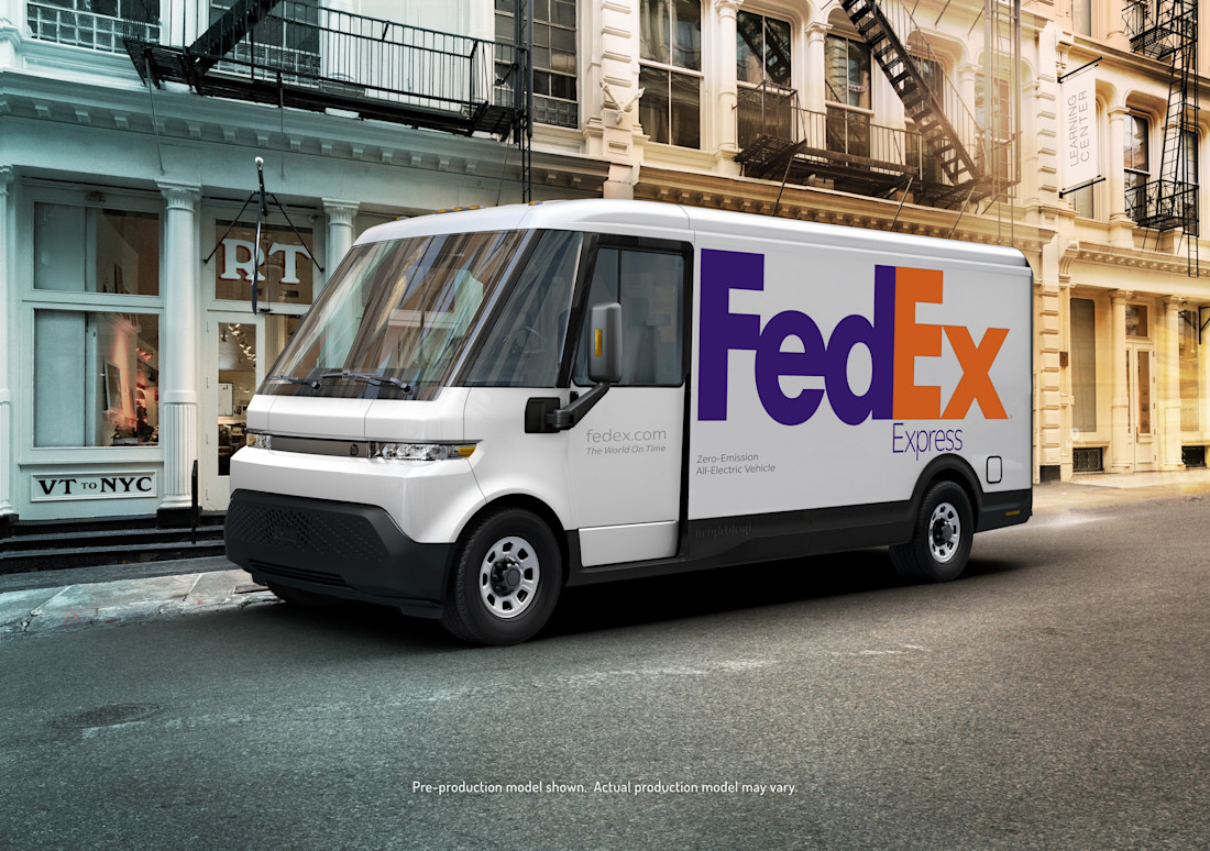 Editorial brightdrop ev600 with fedex express branding