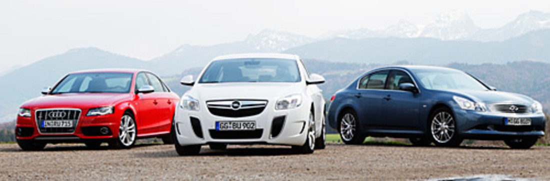Test comparatif: Audi S4 vs. Infiniti G37 vs. Opel Insignia OPC – Compresseur, Turbo ou plus de litres?