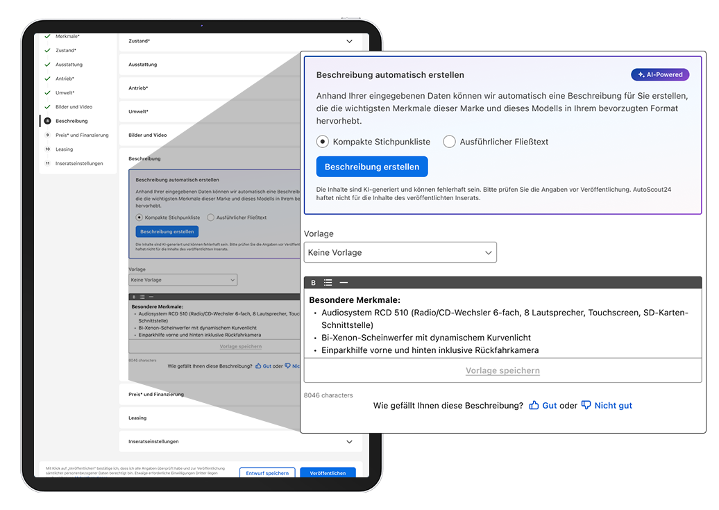 AutoScout24 SmartInserieren KI Fahrzeugbeschreibungen
