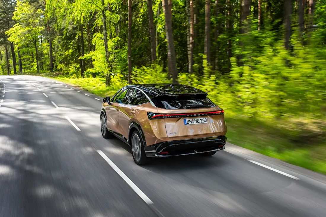 Nissan Ariya (2023) dynamic, rear view Nissan Ariya (2023) dynamic, rear view
