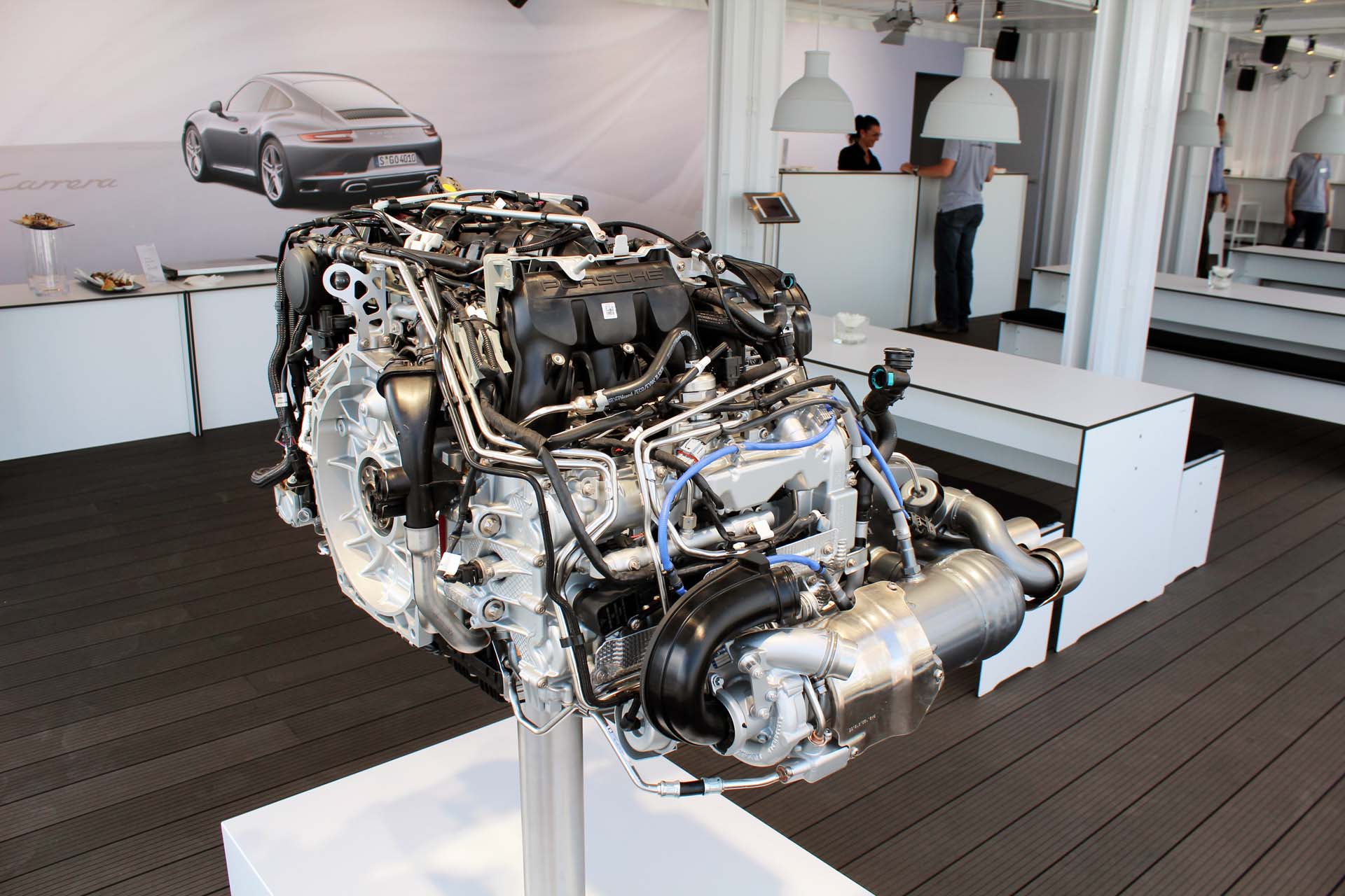 This all-new 3.0L twin-turbo flat six comes in two states of tune. For the Carrera – 370 hp and 331 lb-ft. For the Carrera S – 420 hp and 368 lb-ft. Max torque is available from 1700–5000 rpm.