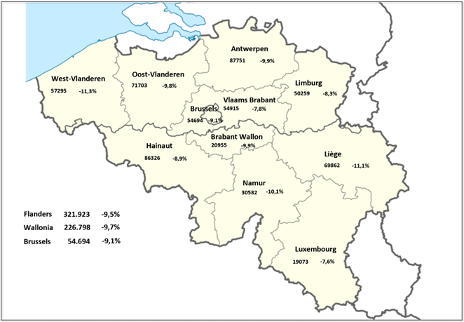 BE registrations by region