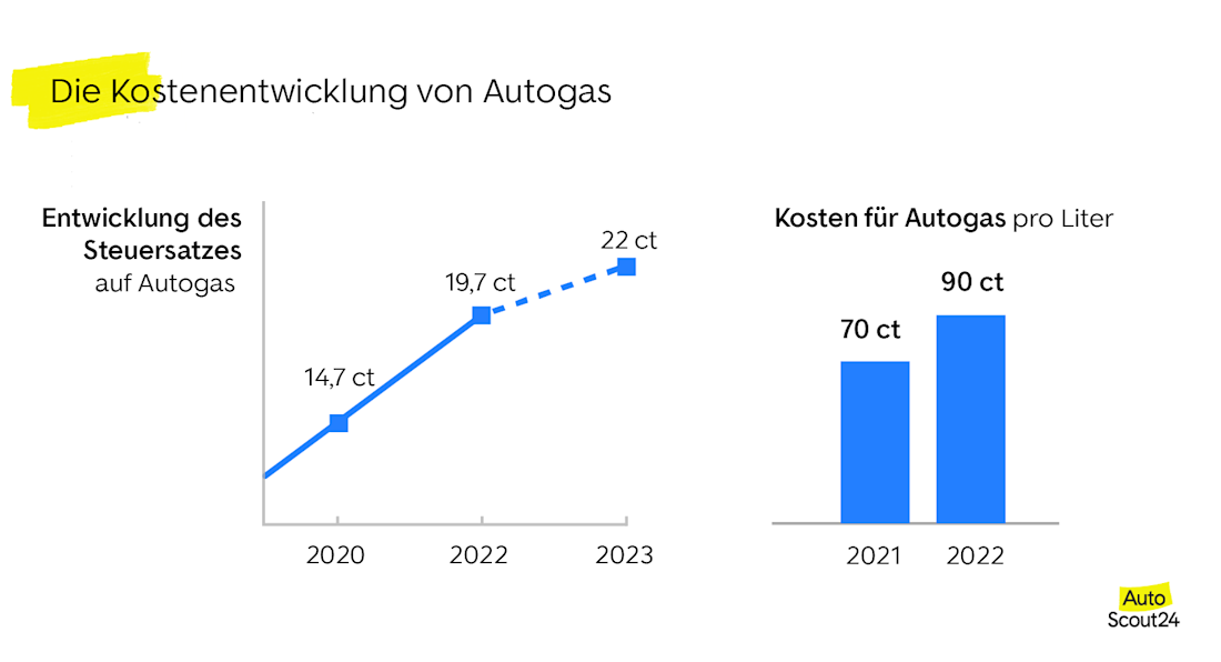 Entwicklung der Kosten und Steuern auf Autogas