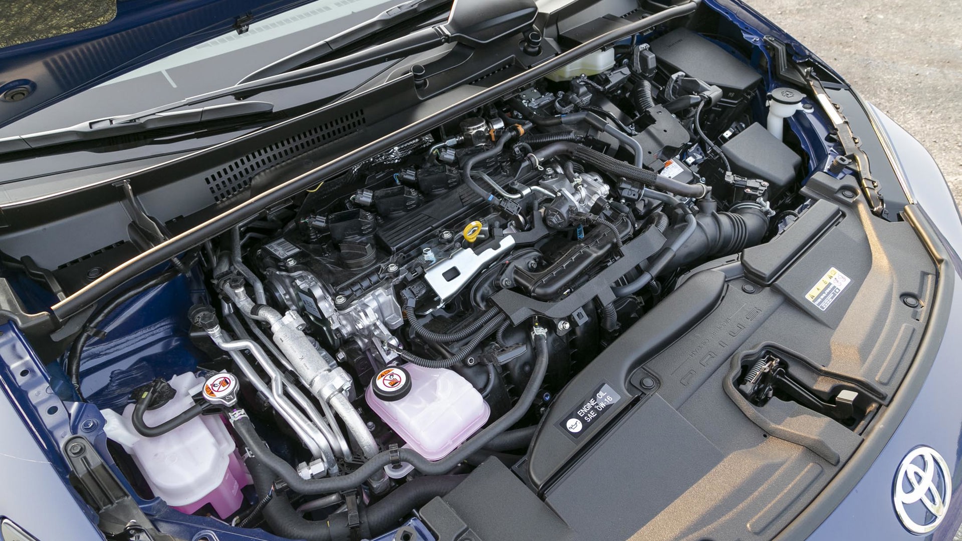 The engine bay of a Toyota Prius Prime
