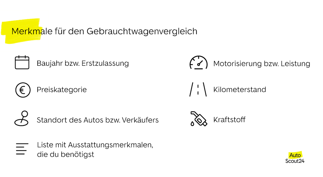 Merkmale für den Gebrauchtwagenvergleich
