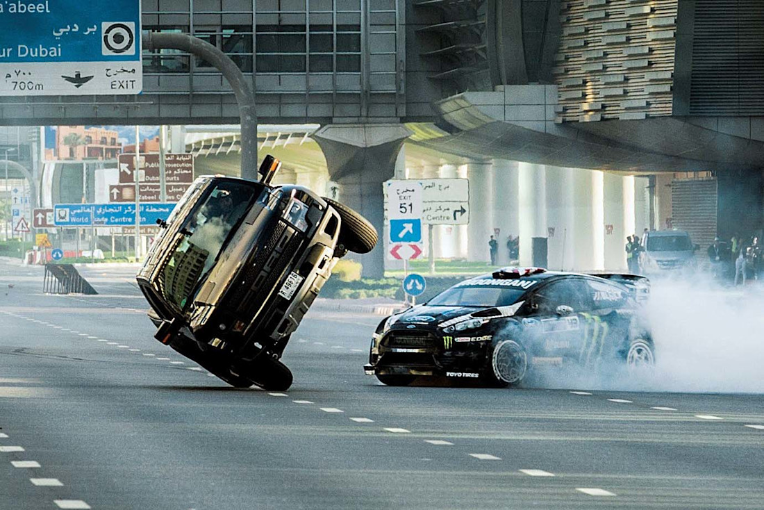 Ken Block does donuts around Dubai police